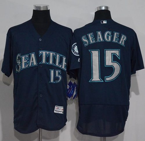 Mariners #15 Kyle Seager Navy Blue Flexbase Authentic Collection Stitched MLB Jersey - Click Image to Close